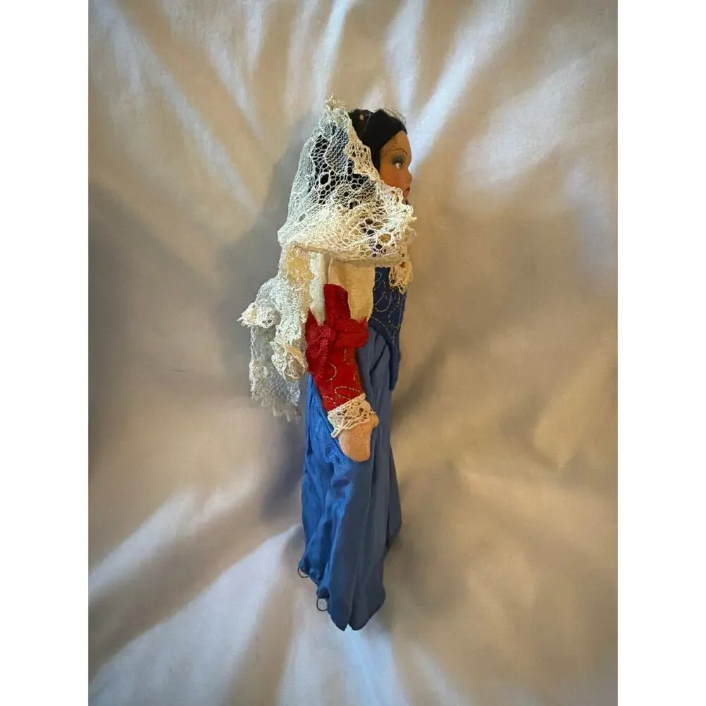 Vintage Spanish Souvenir Doll Felt Face Cloth Body Lace Mantilla Poseable 10